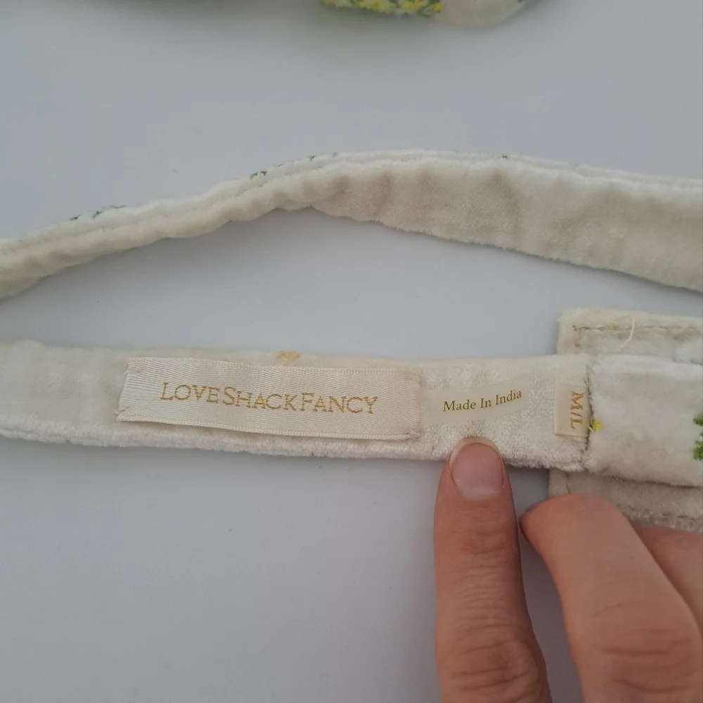 LoveShackFancy floral embroidered velvet belt Medium Large NWOT